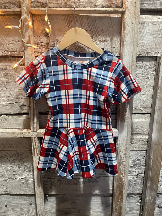RWB Plaid Peplum Top