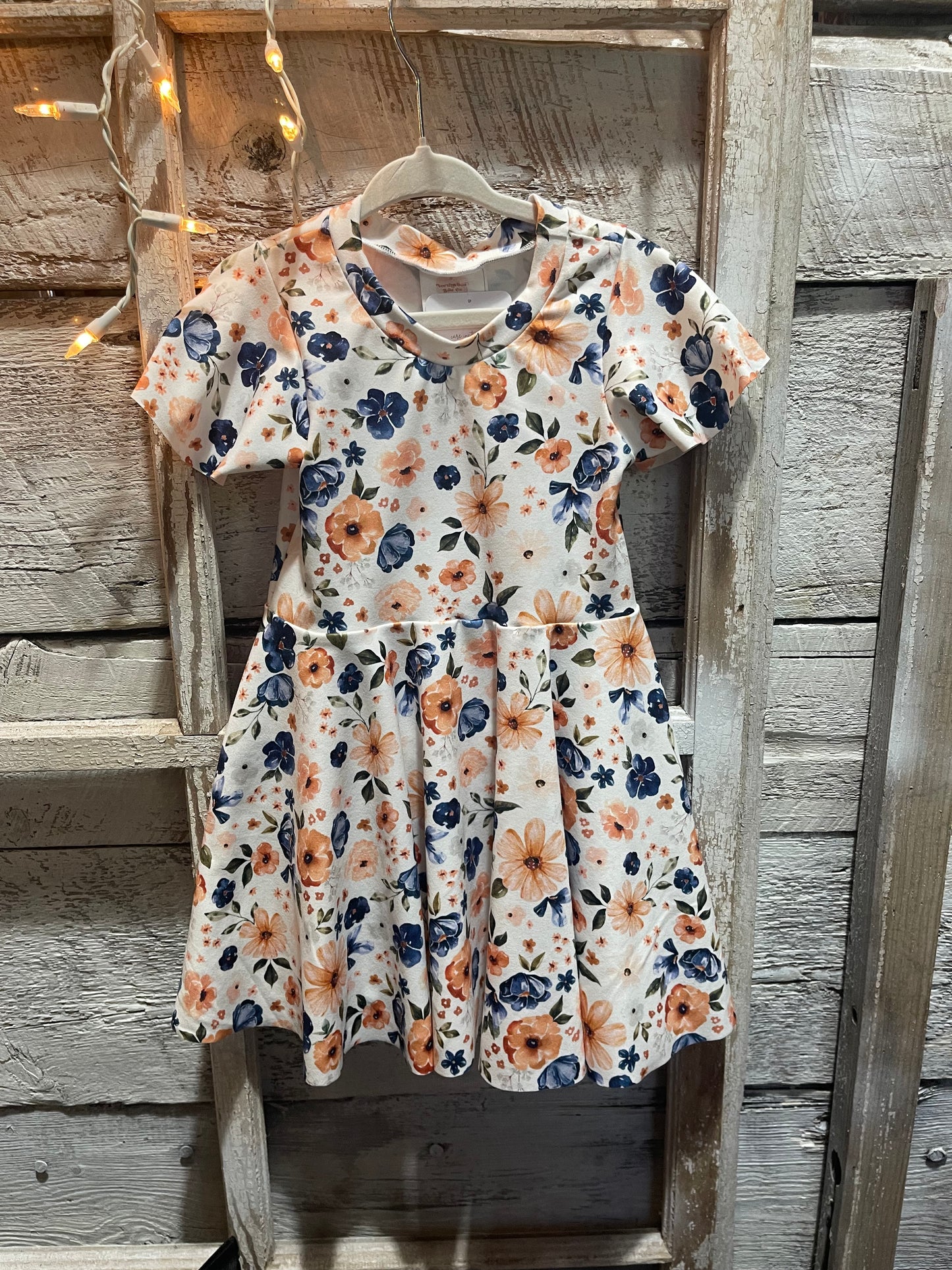 Blue/Orange Floral Twirl Dress